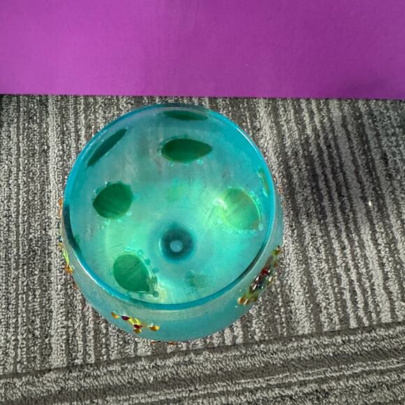 Hand Painted Peacock Wine Glass Teal Blue Gold Jeweled Stem Hand Wash Only - Picture 5 of 6